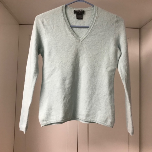 Lord and Taylor 100% Cashmere V Neck Sweater Women’s Petite Medium Powder Blue - Picture 3 of 7
